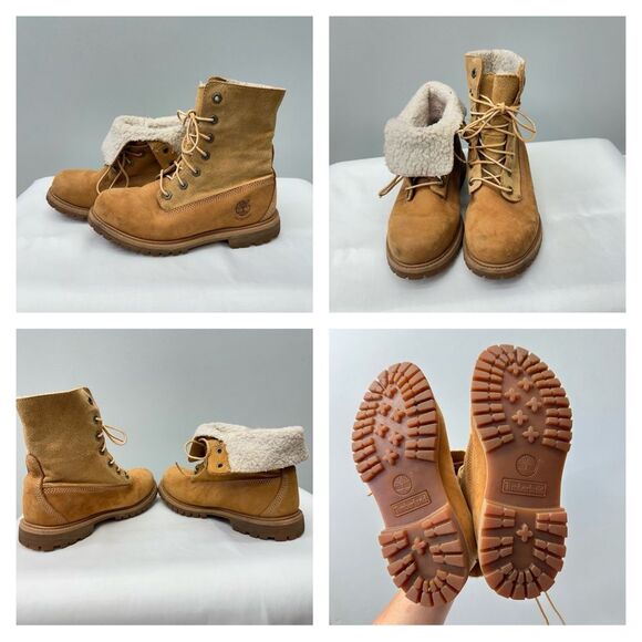 Timberland teddy lace up fold over boots leather brown women's 6 fully lined - Picture 1 of 9
